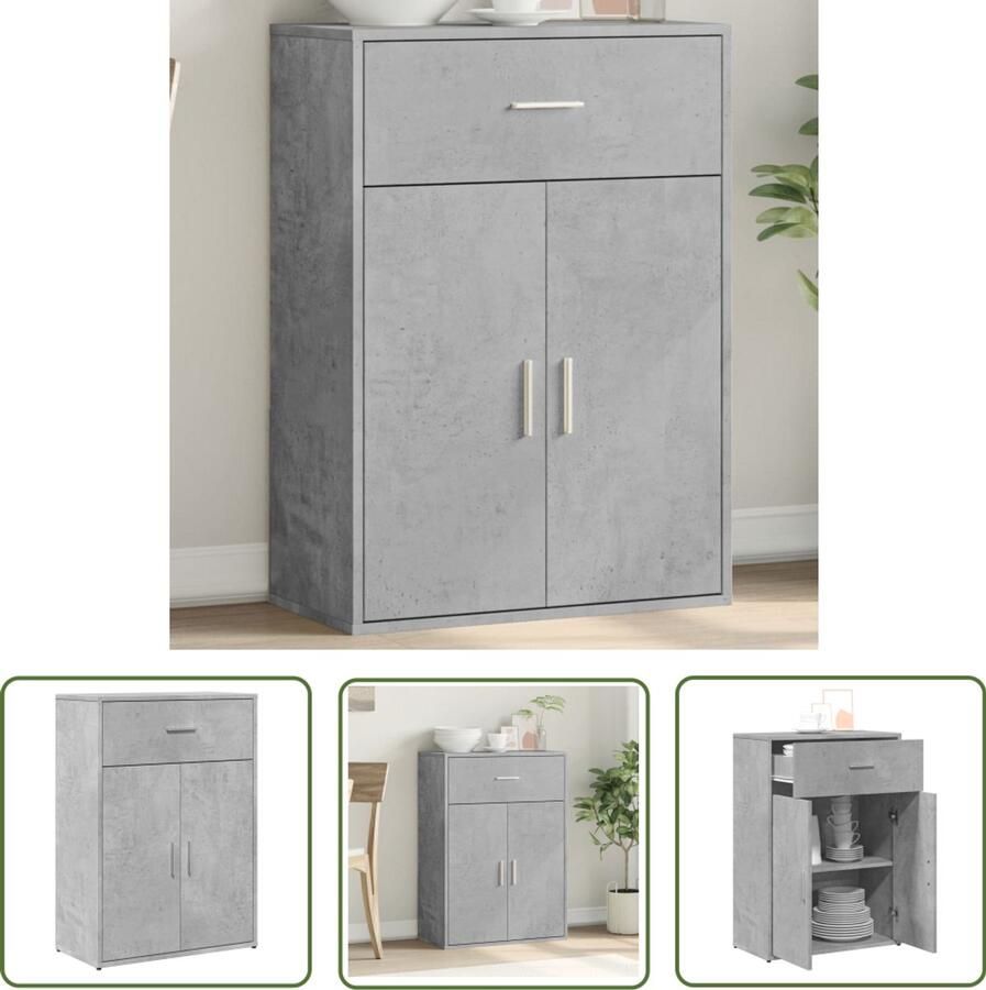 VidaXL Dressoir 60x30x84 cm bewerkt hout betongrijs Dressoir Tv-meubel Houten Dressoir Beton Grijs Modern Dressoir