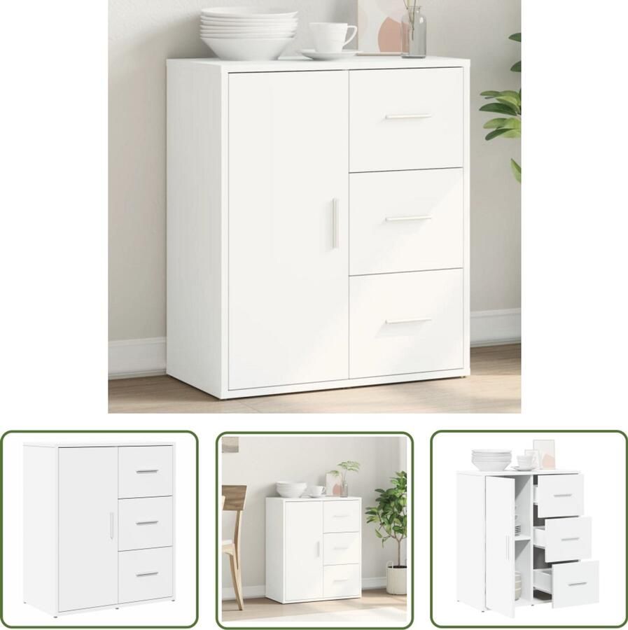 The Living Store Dressoir 60x31x70 cm bewerkt hout wit TV-meubel Tv-kast Houten Kast Opbergkast Salontafel - Foto 2