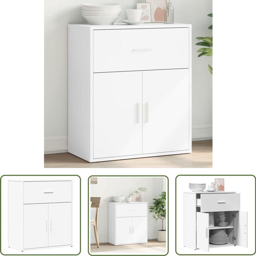 The Living Store Dressoir 60x31x70 cm bewerkt hout wit Tv Kast Tv Meubel Houten Kast Witte Kast Opbergkast