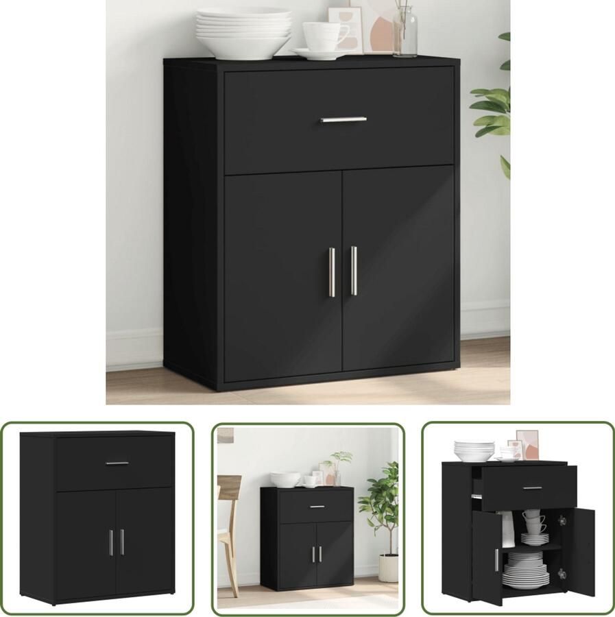 The Living Store Dressoir 60x31x70 cm bewerkt hout zwart Tv-meubel Houten Tv-standaard Opbergkast Salontafel Woonkamerdecoratie