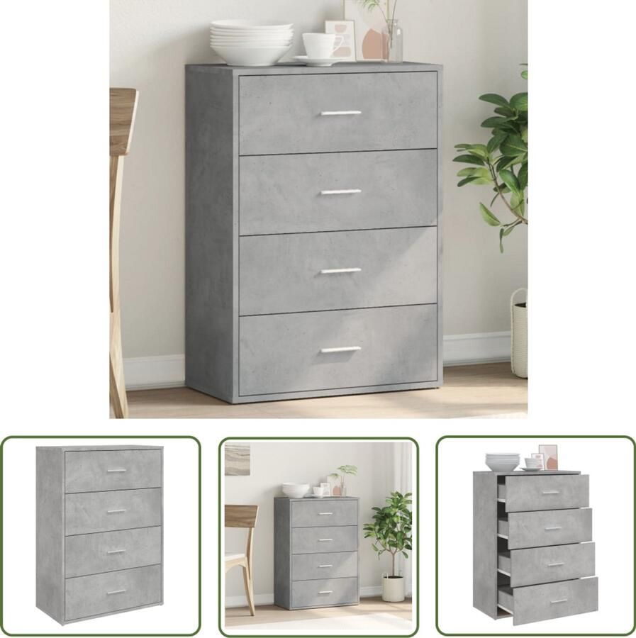 The Living Store Dressoir 60x31x84 cm bewerkt hout betongrijs TV-meubel Tv-standaard Houten Meubel Opbergkast Salontafel