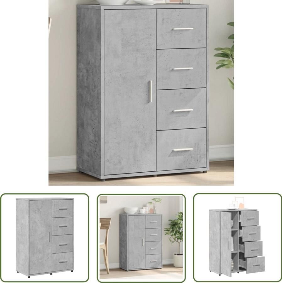 The Living Store Dressoir 60x31x84 cm bewerkt hout betongrijs Televisie Kast Tv Meubel Houten Kast Opbergkast Salontafel