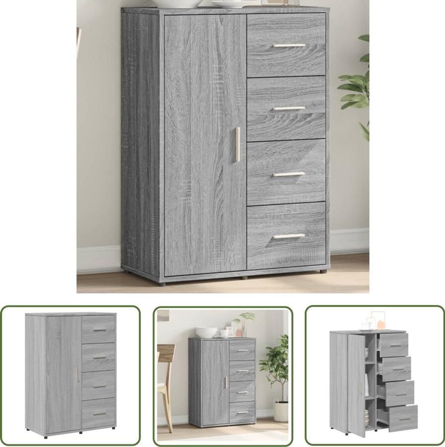 VidaXL Dressoir 60x31x84 cm bewerkt hout grijs sonoma eikenkleurig Dressoir Tv-meubel Houten Dressoir Grijze Dressoir Sonoma Eiken