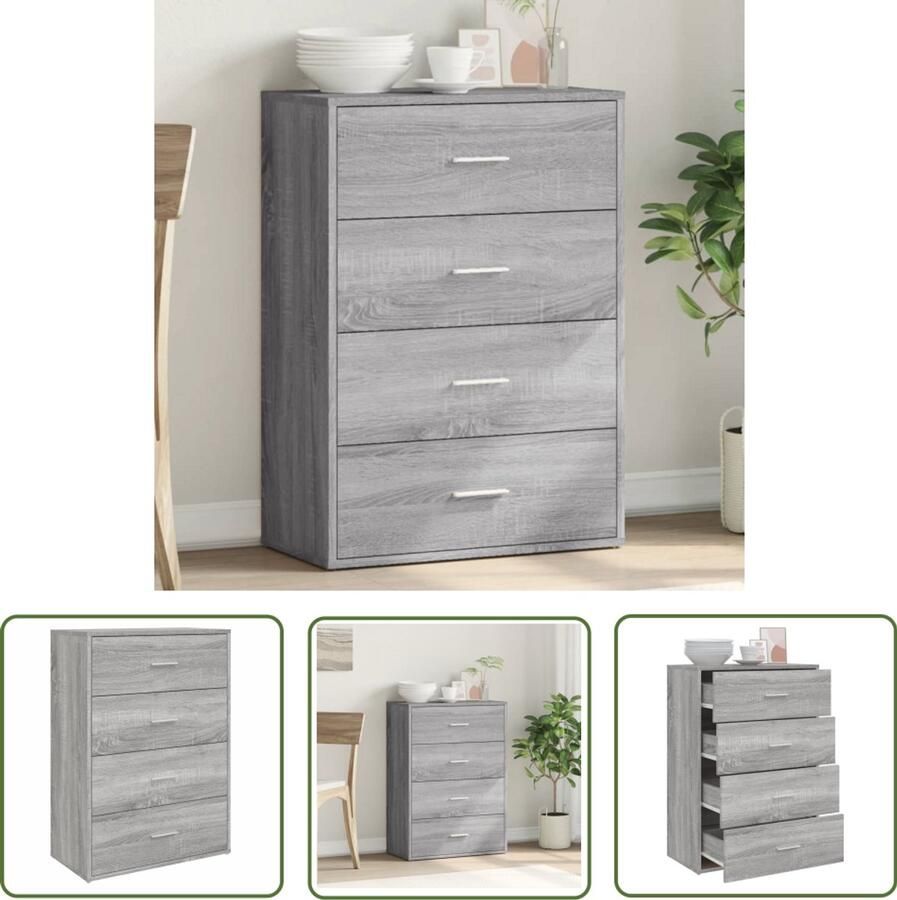 VidaXL Dressoir 60x31x84 cm bewerkt hout grijs sonoma eikenkleurig Dressoir Tv-meubel Houten Dressoir Grijze Dressoir Salontafel