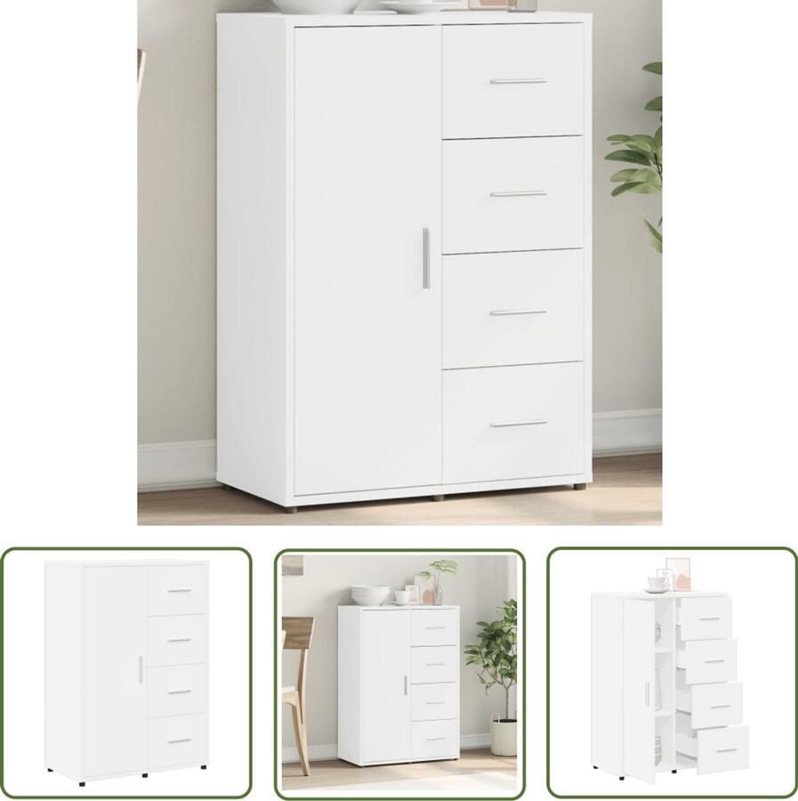 The Living Store Dressoir 60x31x84 cm bewerkt hout wit TV-meubel Tv-kast Dressoir Opbergkast Houten Kast - Foto 2