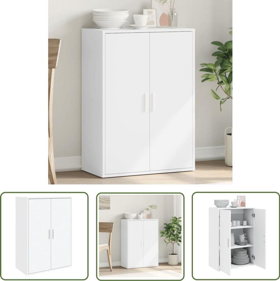 The Living Store Dressoir 60x31x84 cm bewerkt hout wit TV-meubel Tv-kast Houten Kast Witte Kast Opbergkast