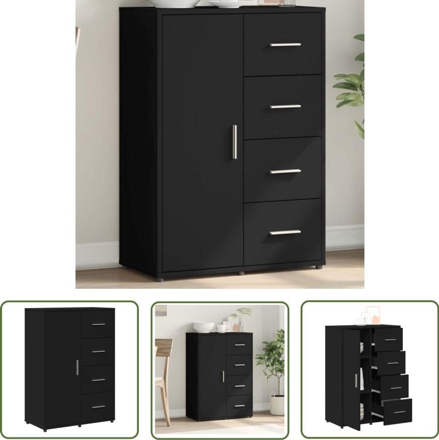 The Living Store Dressoir 60x31x84 cm bewerkt hout zwart Televisie Kast Tv Kast Scandinavische Kast Houten Kast Opbergkast