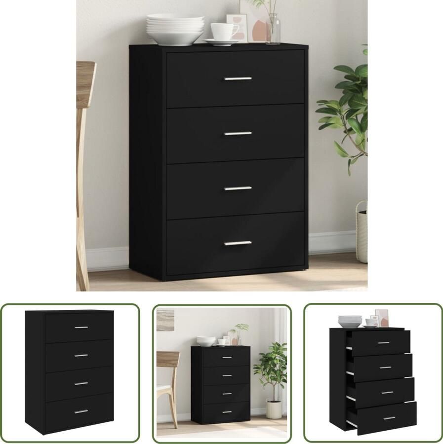 The Living Store Dressoir 60x31x84 cm bewerkt hout zwart Tv Kast Tv Meubel Zwarte Tv Kast Houten Tv Kast Opbergkast