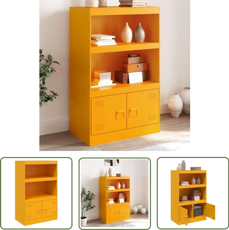 VidaXL Dressoir 67x39x107 cm staal mosterdgeel Dressoir Tv-meubel Staal Dressoir Mustard Yellow Furniture Vintage Dressoir