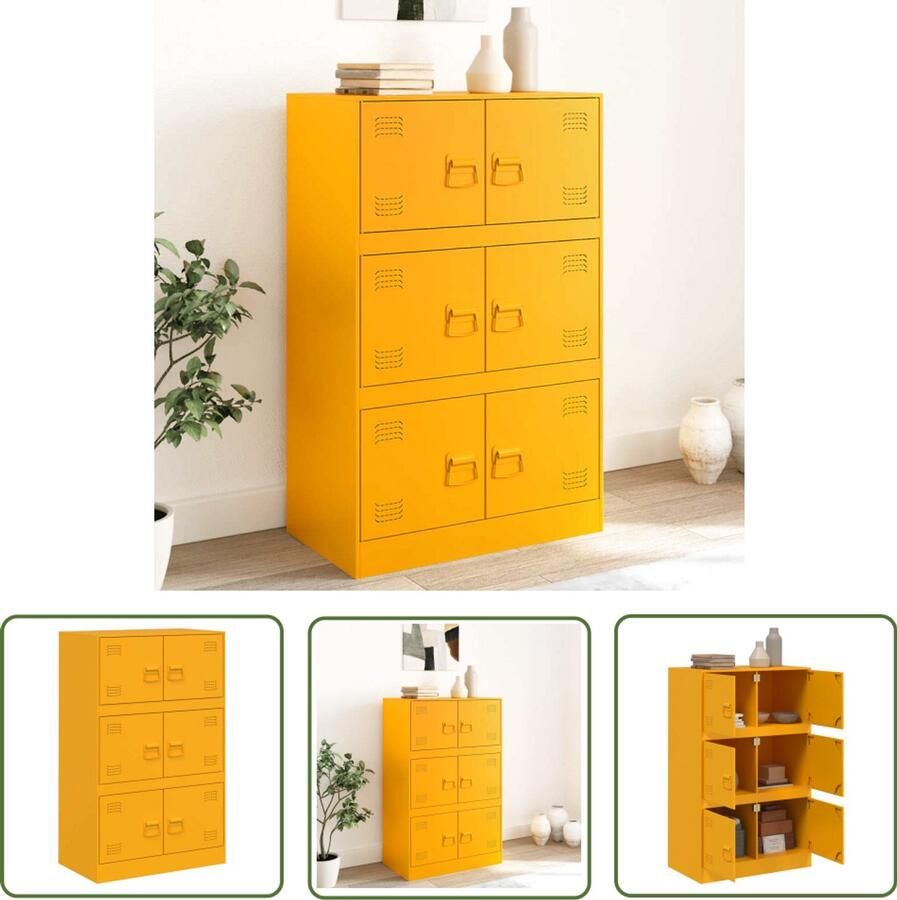 VidaXL Dressoir 67x39x107 cm staal mosterdgeel Dressoir Tv-meubel Stalen Dressoir Mustard Yellow Furniture Vintage Style Dresser