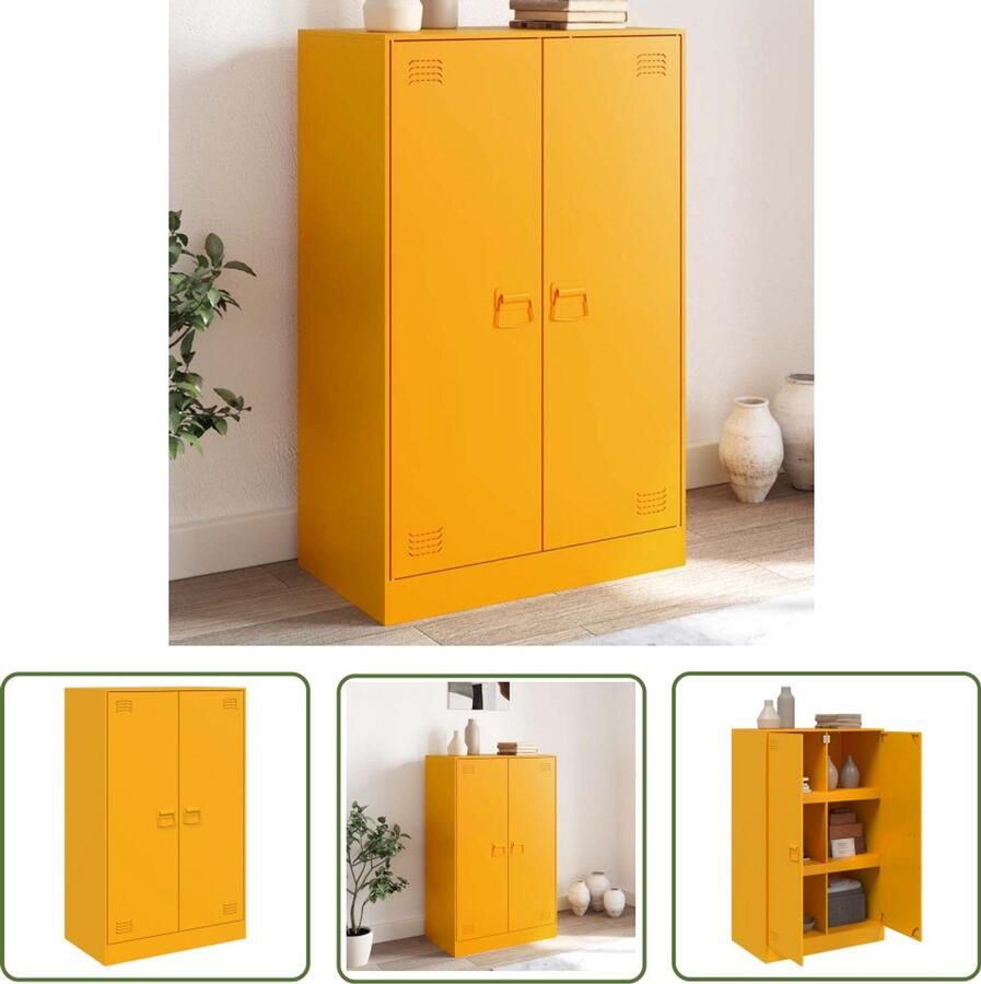 VidaXL Dressoir 67x39x107 cm staal mosterdgeel Dressoir Tv-meubel Vintage Dressoir Industrieel Dressoir Mustard Yellow Furniture