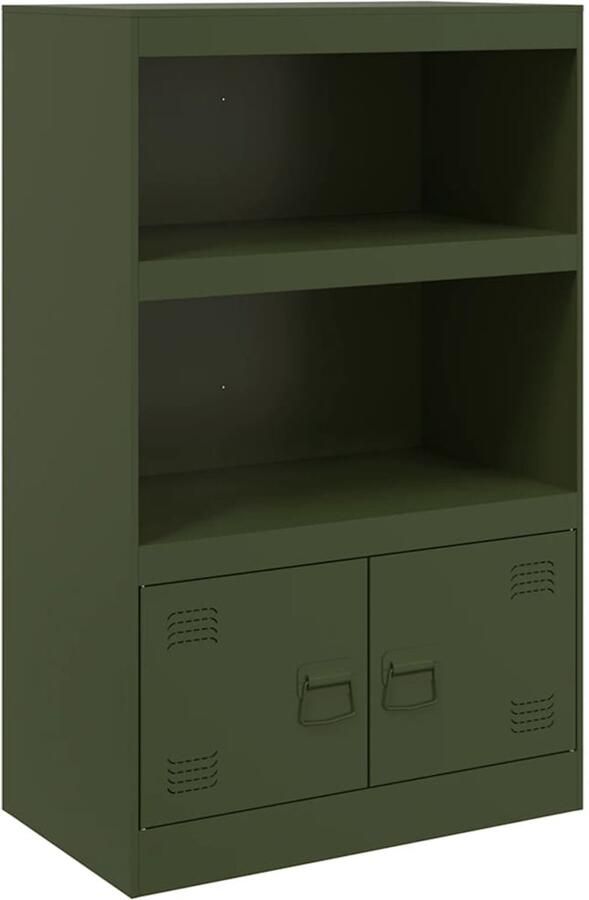 The Living Store Dressoir 67x39x107 cm staal olijfgroen Televisiescherm Kast Tv Stand Mediabox Opbergkast Salontafel