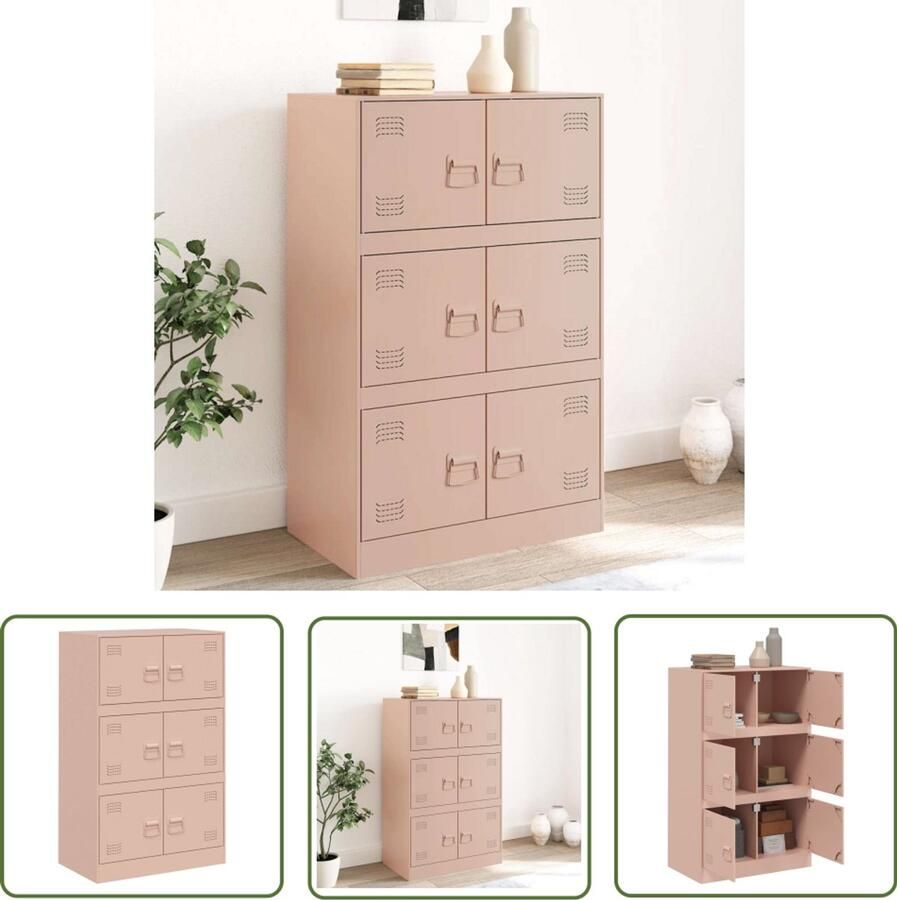 The Living Store Dressoir 67x39x107 cm staal roze Tv-meubel Tv-standaard Roestvrijstalen Tv-kast Opbergkast Salontafel - Foto 2