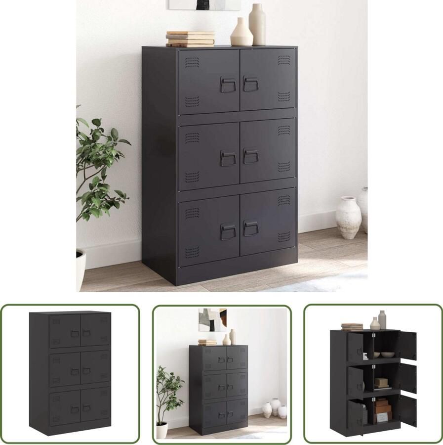 VidaXL Dressoir 67x39x107 cm staal zwart Dressoir Tv-meubel Industriële Meubels Staaldressing Moderne Meubels