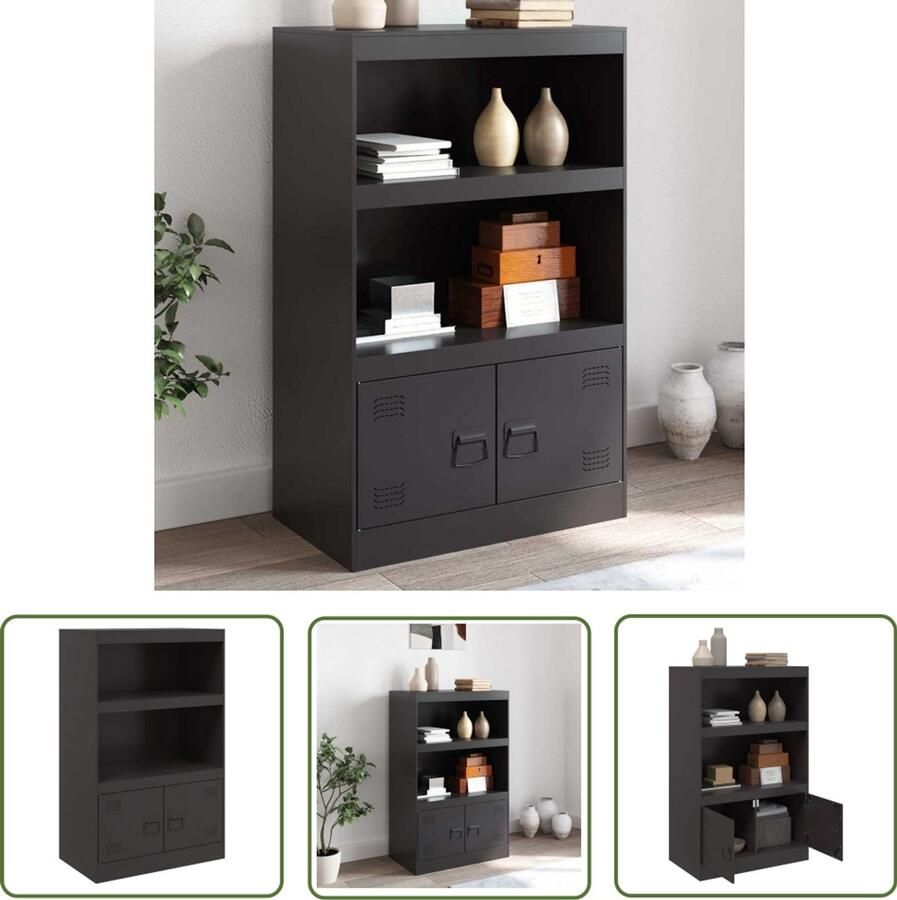 VidaXL Dressoir 67x39x107 cm staal zwart Dressoir Tv-meubel Staal Dressoir Zwarte Dressoir Modern Dressoir