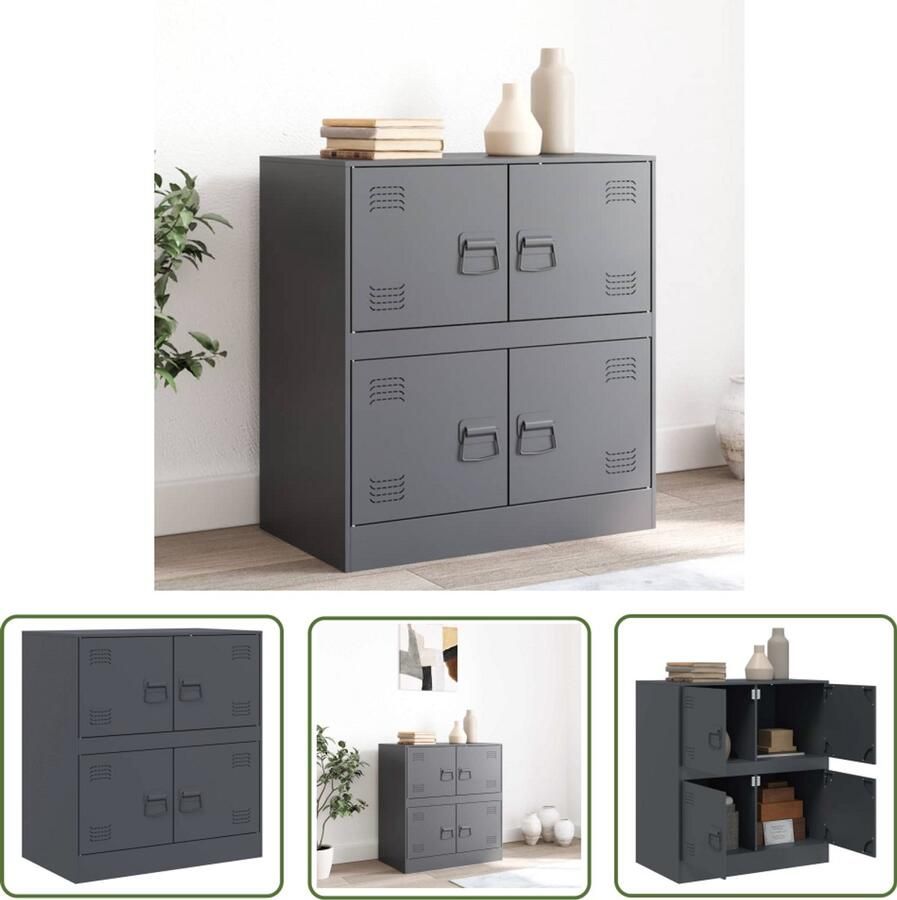 The Living Store Dressoir 67x39x73 cm staal antracietkleurig Televisiescherm Kast Tv Stand Mediabox Salontafel Opbergkast