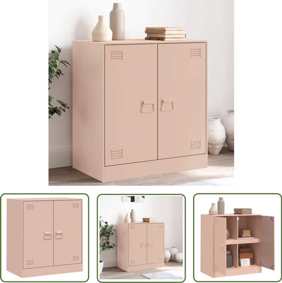The Living Store Dressoir 67x39x73 cm staal roze Televisiescherm Tv Stand Mediabox Salontafel Roestvrijstalen Kast