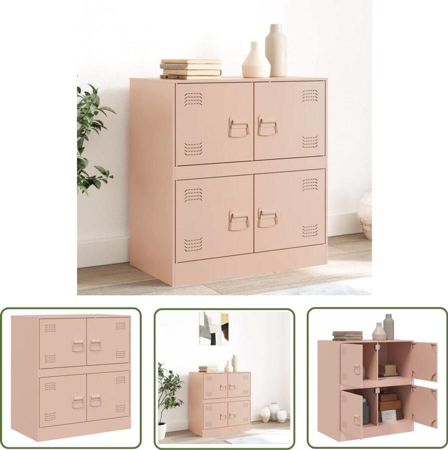 The Living Store Dressoir 67x39x73 cm staal roze Televisiescherm Tv Stand Roestvrijstalen Kast Opbergkast Salontafel