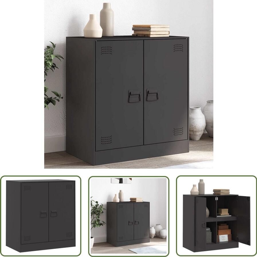 The Living Store Dressoir 67x39x73 cm staal zwart Tv-meubel Tv-standaard Dressoir Opbergkast Salontafel