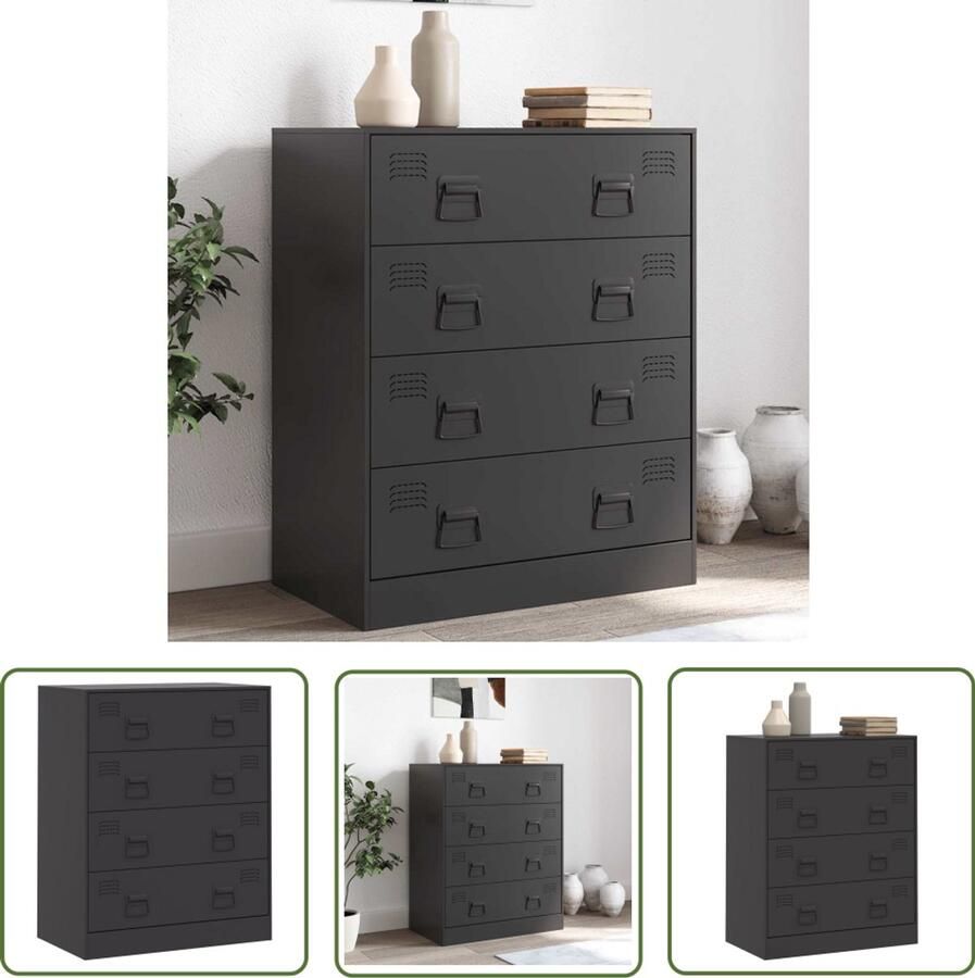 The Living Store Dressoir 67x39x83 cm staal zwart Televisiekast Tv-meubel Dressoir Opbergkast Industrieel Design