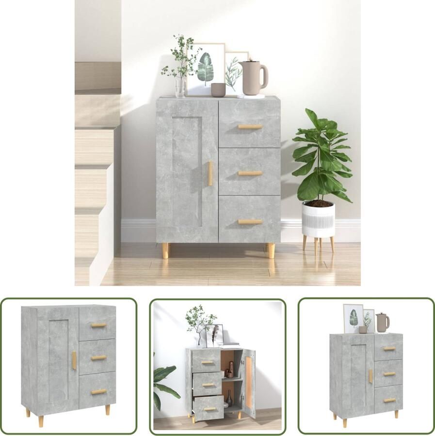 The Living Store Dressoir 69 5x34x90 cm bewerkt hout betongrijs Bijzettafel Dressoir Houten Meubels Grijze Meubelen Opbergmeubilair