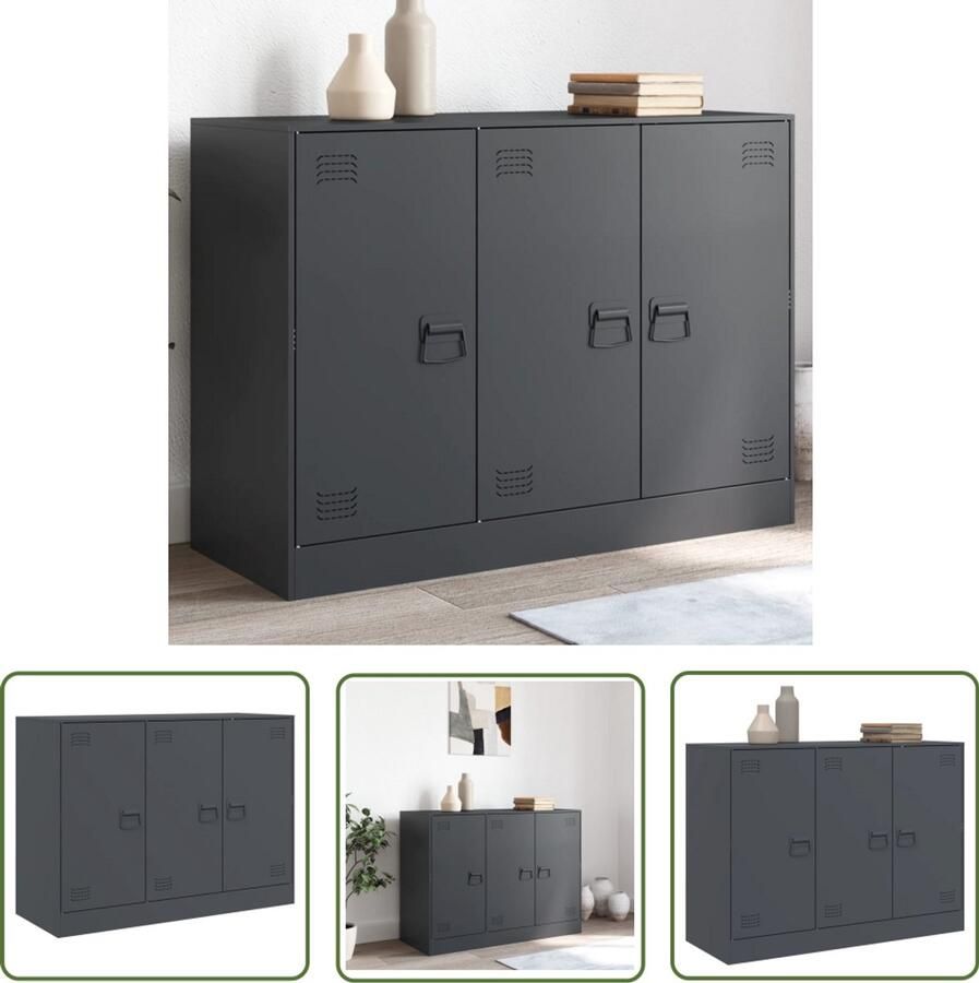 VidaXL Dressoir 99x39x73 cm staal antracietkleurig Dressoir Tv-meubel Industrieel Design Antraciet Kleur Staal