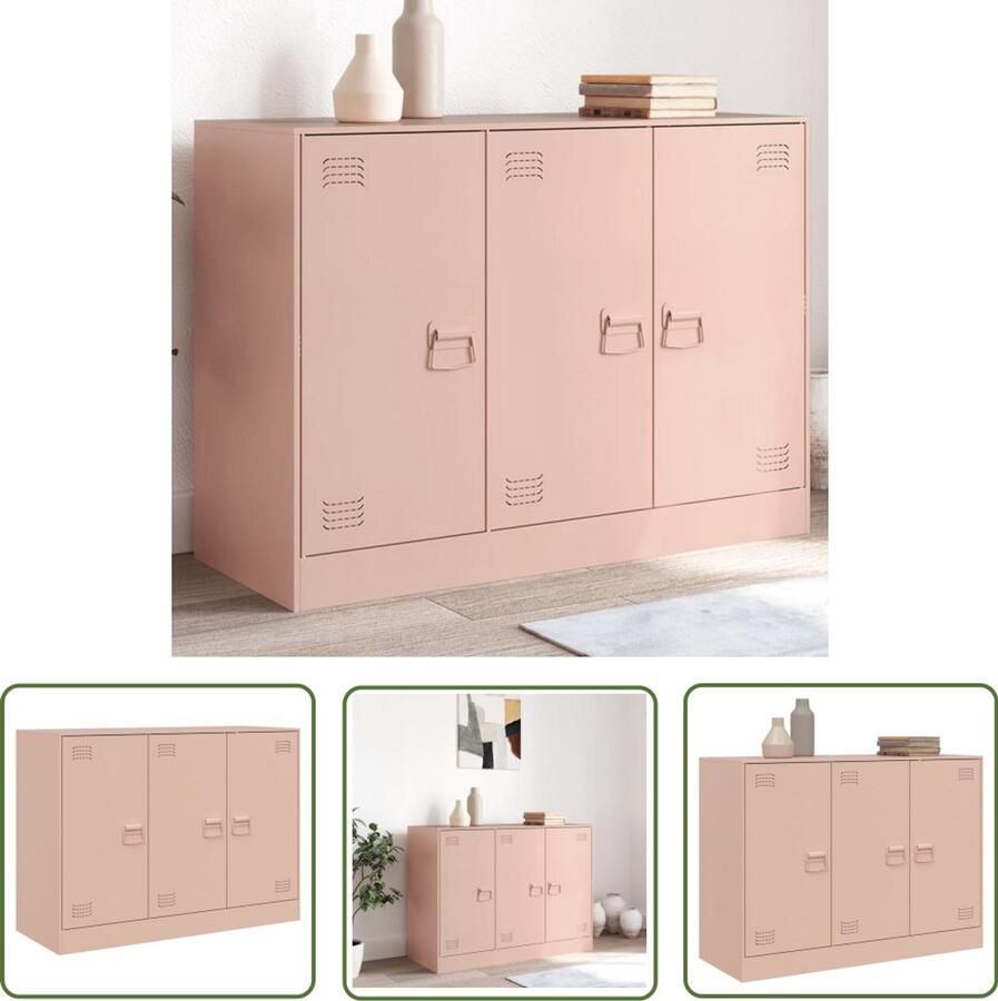 VidaXL Dressoir 99x39x73 cm staal roze Dressoir Tv Meubel Rozerood Dressoir Staaldressoir Salontafel