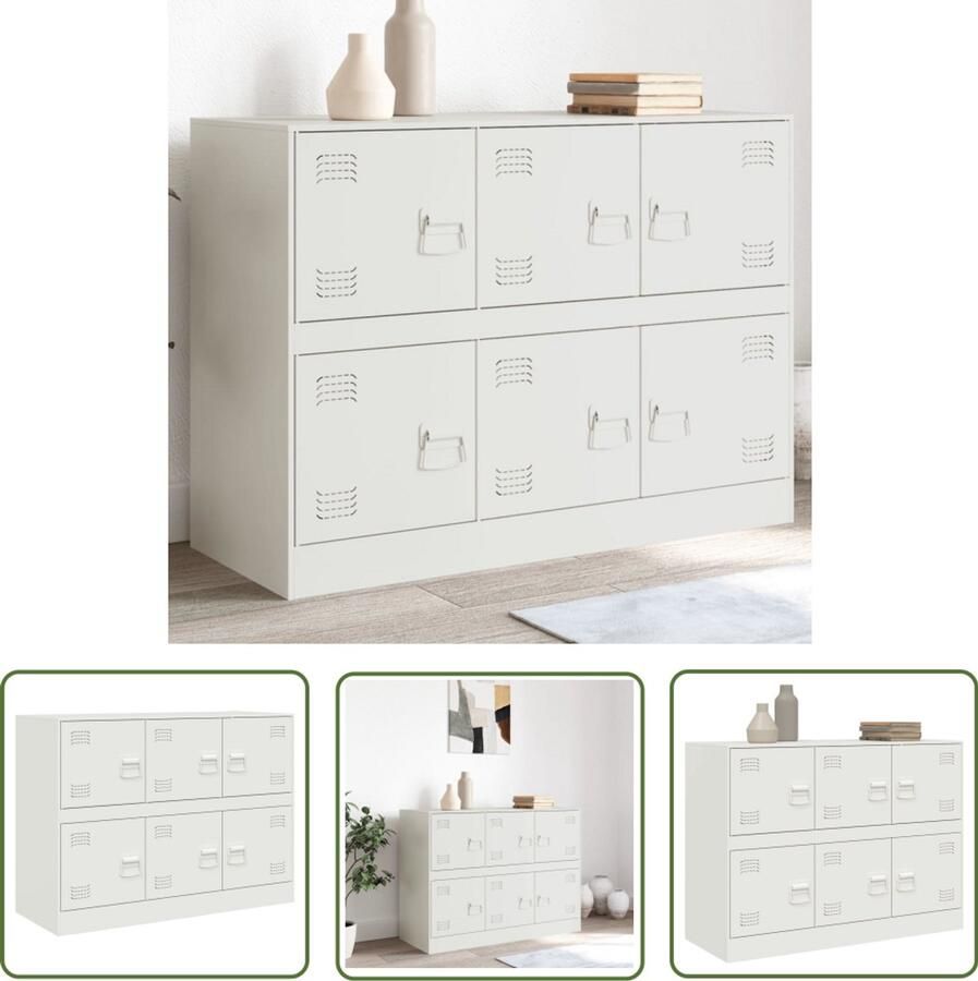 The Living Store Dressoir 99x39x73 cm staal wit Tv-meubel Tv-standaard Dressoir Opbergkast Salontafel