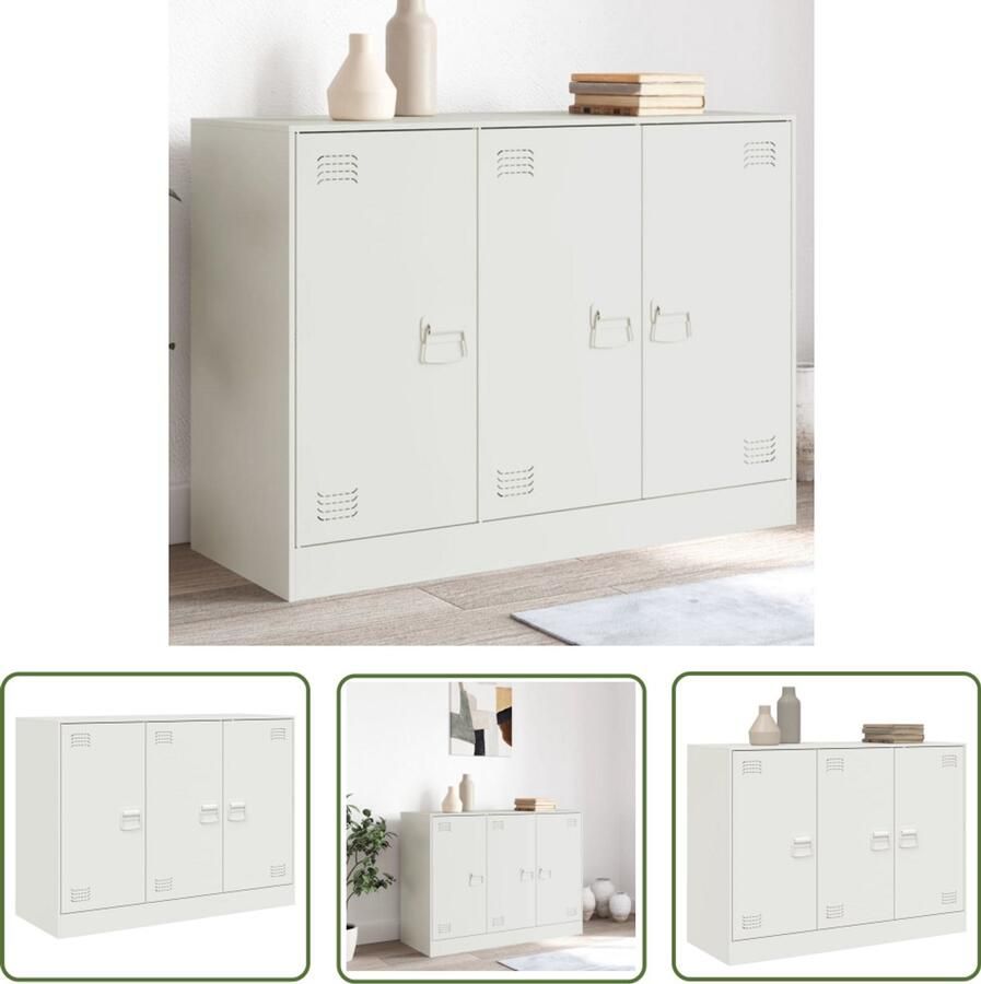 The Living Store Dressoir 99x39x73 cm staal wit Tv Meubel Tv Kast Stalen Kast Witte Kast Opbergkast