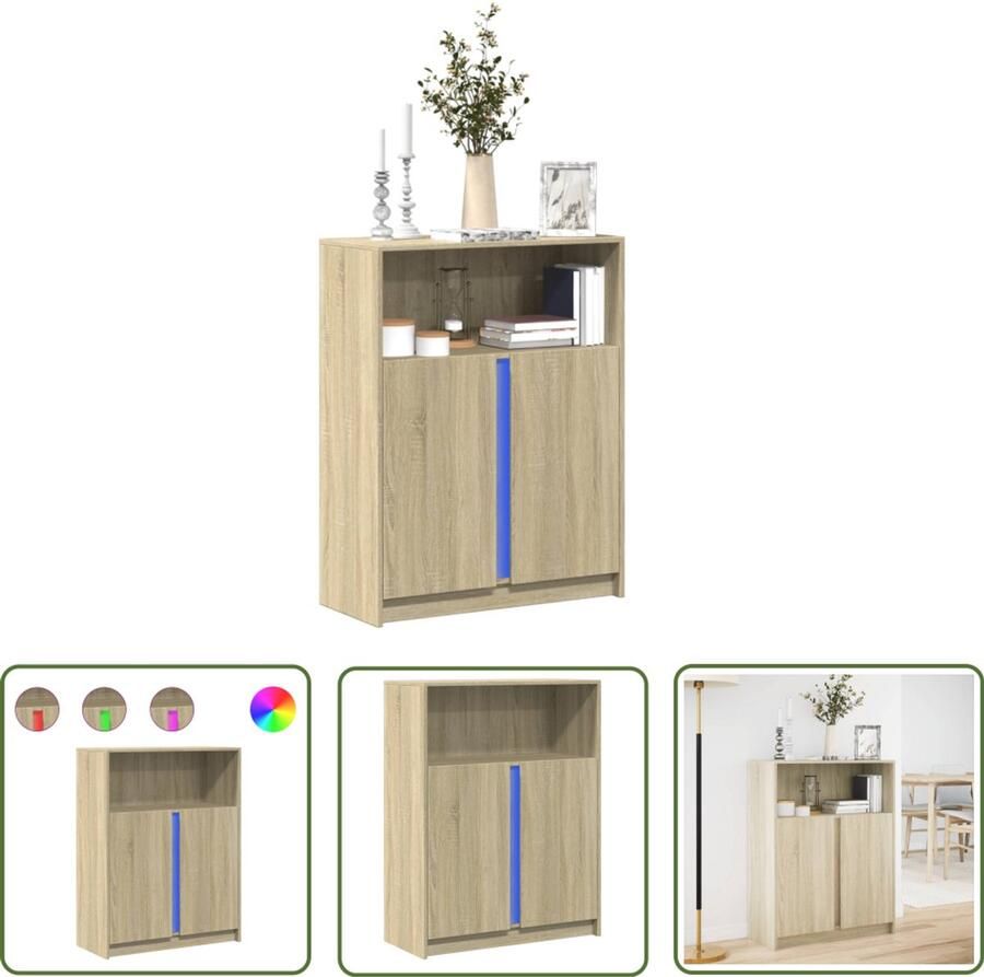 VidaXL Dressoir met LED 77x34x100 cm bewerkt hout sonoma eikenkleurig Dressoir Tv Meubel Salontafel Led Verlichting Houten Kast