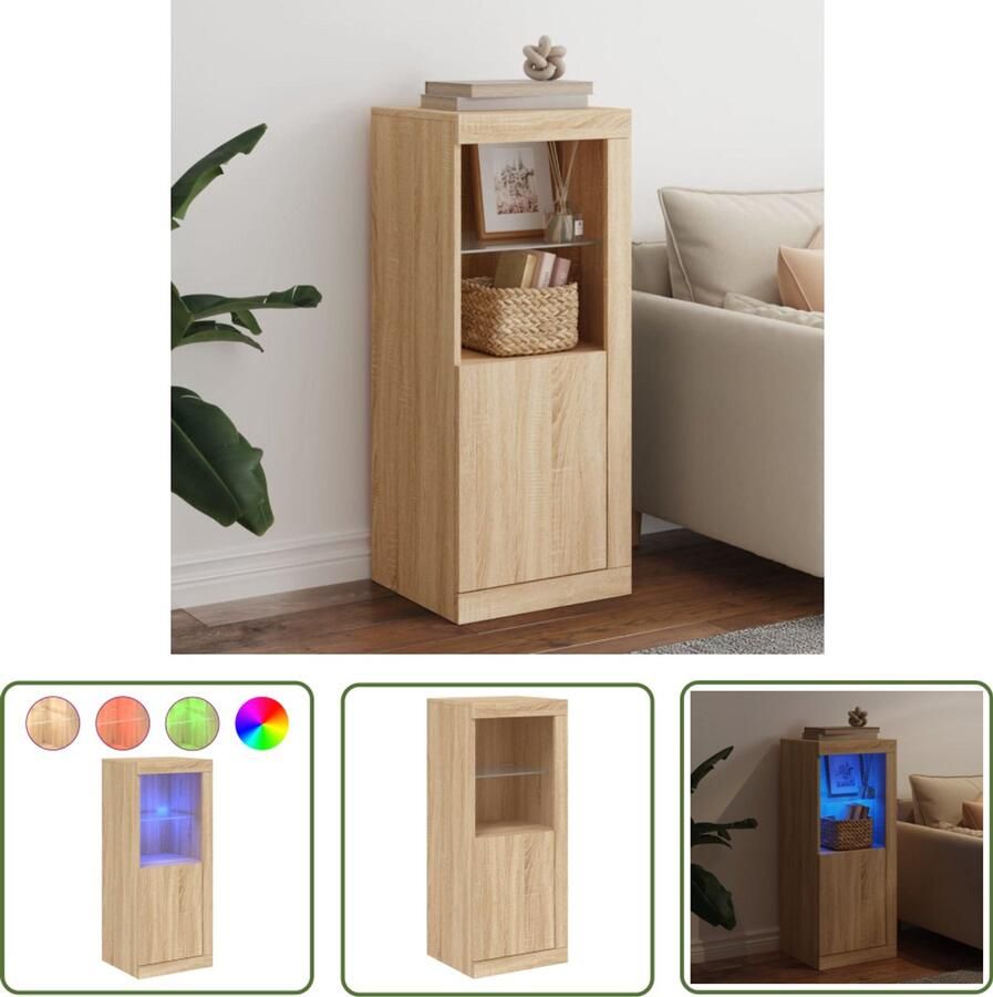 The Living Store Dressoir met LED-verlichting 41x37x100 cm sonoma eikenkleurig Dressoir Kast Led Verlichting Salontafel Woonkamermeubilair
