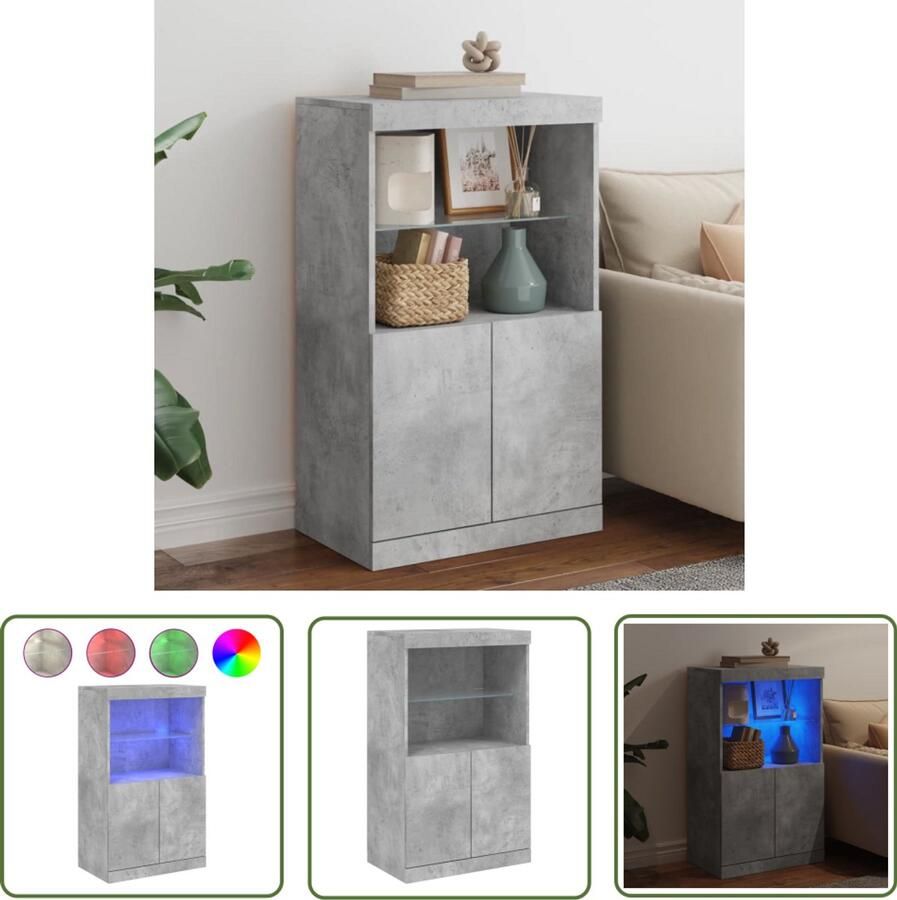 The Living Store Dressoir met LED-verlichting 60 5x37x100 cm betongrijs Dressoir Kast Led Verlichting Betongrijs Houten Dressoir