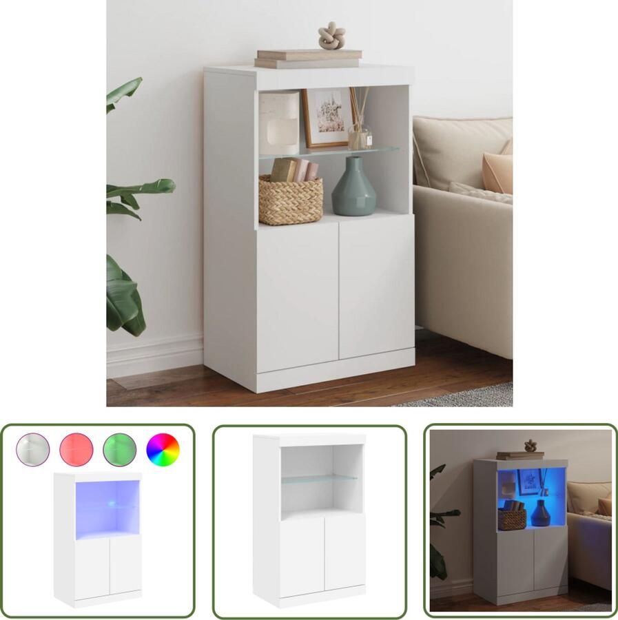 The Living Store Dressoir met LED-verlichting 60 5x37x100 cm wit Dressoir Buffetkast Led Verlichting Witte Kast Modern Interieur