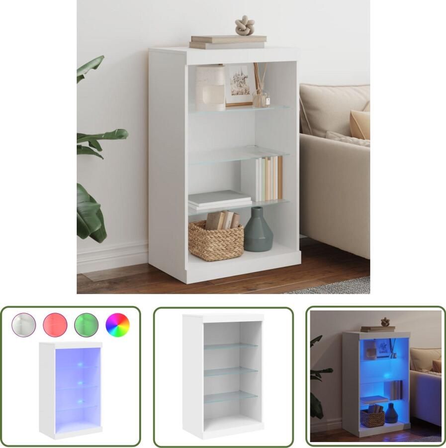The Living Store Dressoir met LED-verlichting 60 5x37x100 cm wit Moderne Kast Led Dresser Tv Stand Salontafel Opslagoplossing