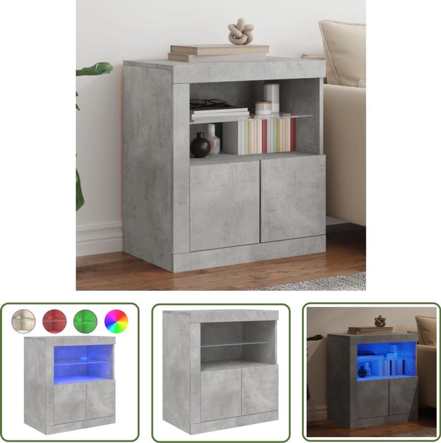 The Living Store Dressoir met LED-verlichting 60 5x37x67 cm betongrijs Moderne Kast Tv Meubel Buffettafel Led Verlichting Opbergkast