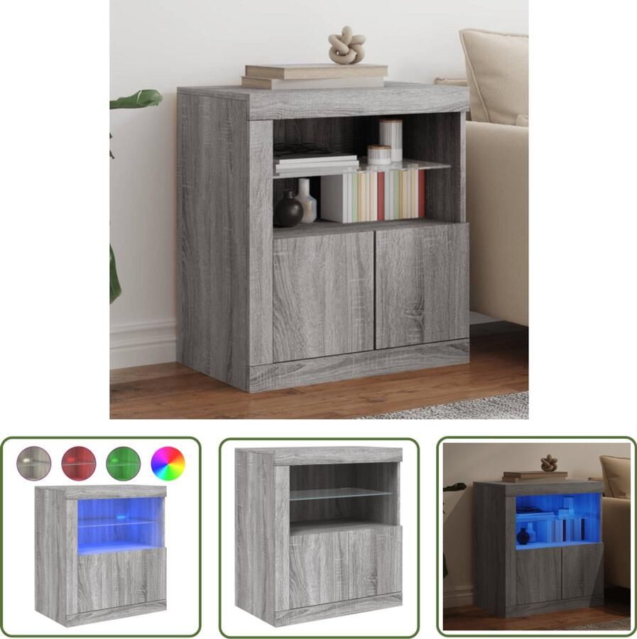 The Living Store Dressoir met LED-verlichting 60 5x37x67 cm grijs sonoma eiken Dressoir Buffetkast Led Verlichting Houten Kast Grijze Kast