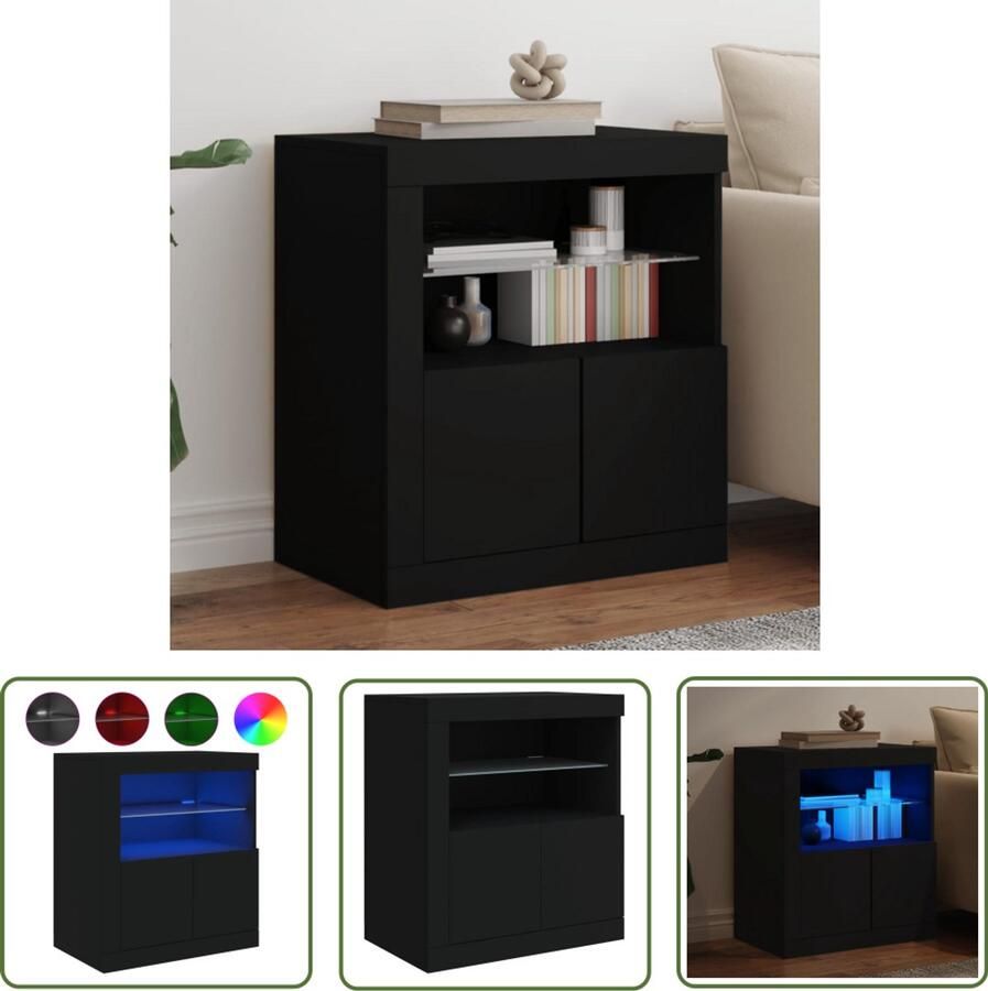 The Living Store Dressoir met LED-verlichting 60 5x37x67 cm zwart Modern Dressoir Led Verlichting Buffetkast Zwarte Kast Houten Dressoir