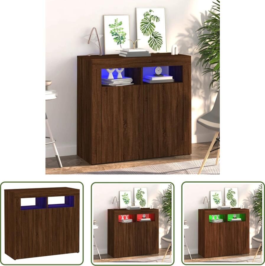 The Living Store Dressoir met LED-verlichting 80x35x75 cm bruin eiken Dressoir Meubilair Houten Dressoir Led Verlichting Bruine Eiken