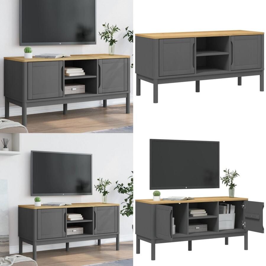 VidaXL Tv-meubel FLORO 114x43x55 cm massief grenenhout grijs Tv-meubel Tv-meubelen Tv Kast Opbergkast