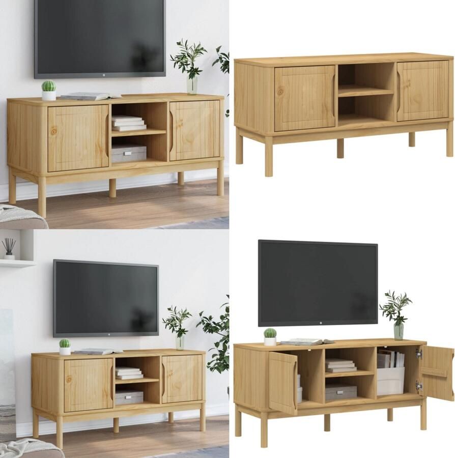 VidaXL Tv-meubel FLORO 114x43x55 cm massief grenenhout wasbruin Tv-meubel Tv-meubelen Tv Kast Opbergkast