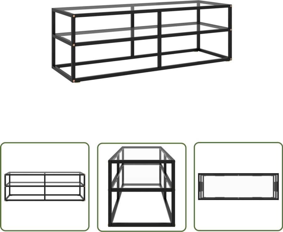 VidaXL Tv-meubel Gehard glas 120x40x40 cm Zwart Televisiekast Mediabox Vitrinekast Tv Stand Salontafel Modern Meubilair Glazen Kast Metalen Kast Zwarte Kast