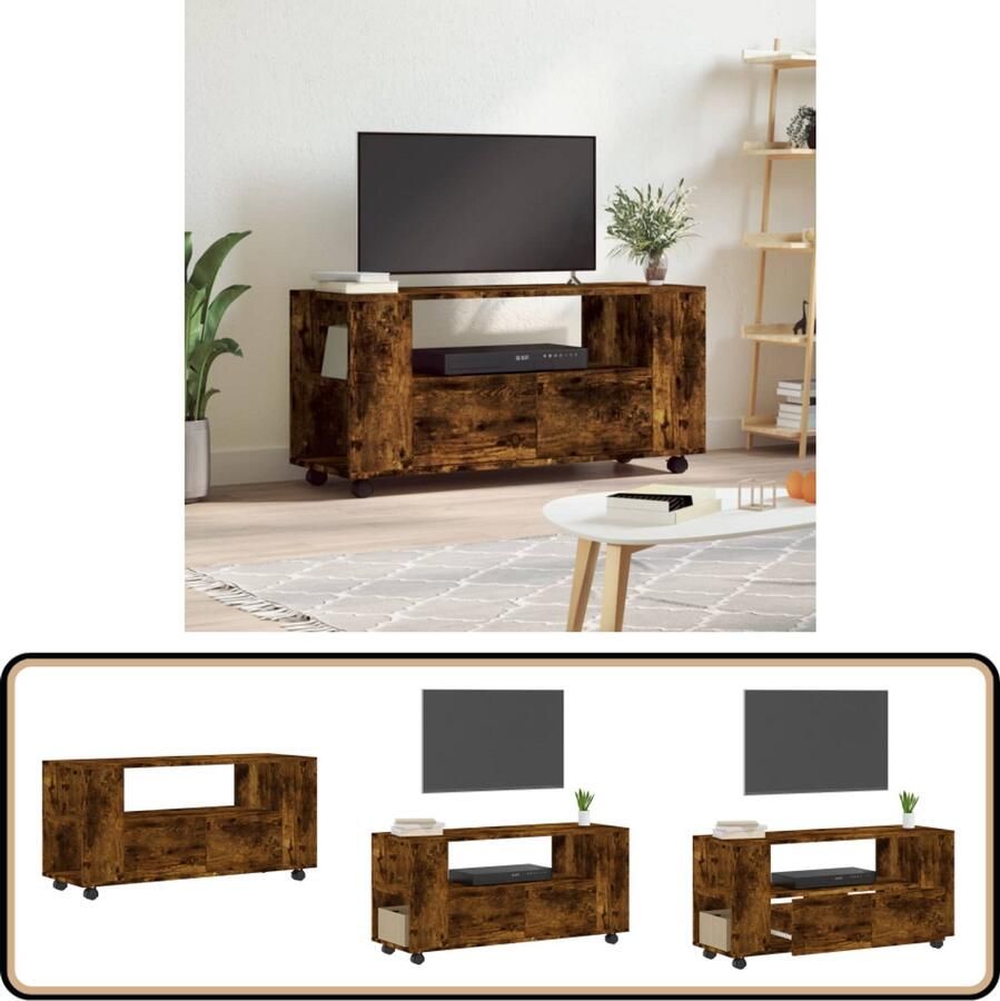 VidaXL Tv-meubel gerookt eiken 102x34 5x43 cm Tv Kast Tv Meubel Hifi Meubel Houten Tv Stand Bruine Tv Kast Rustieke Tv Kast Bergruimte Tv Kast