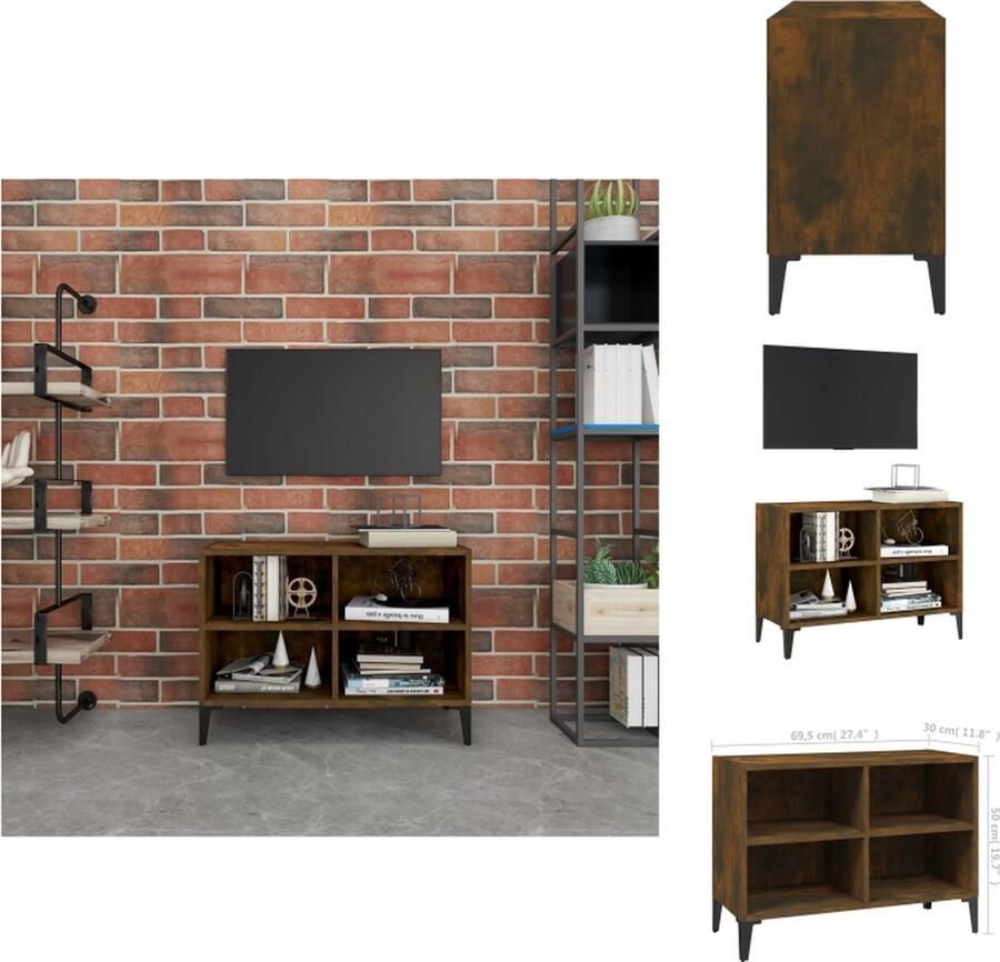 VidaXL TV-meubel Gerookt Eiken 69.5 x 30 x 50 cm Stabiel en stevig 4 vakken Kast
