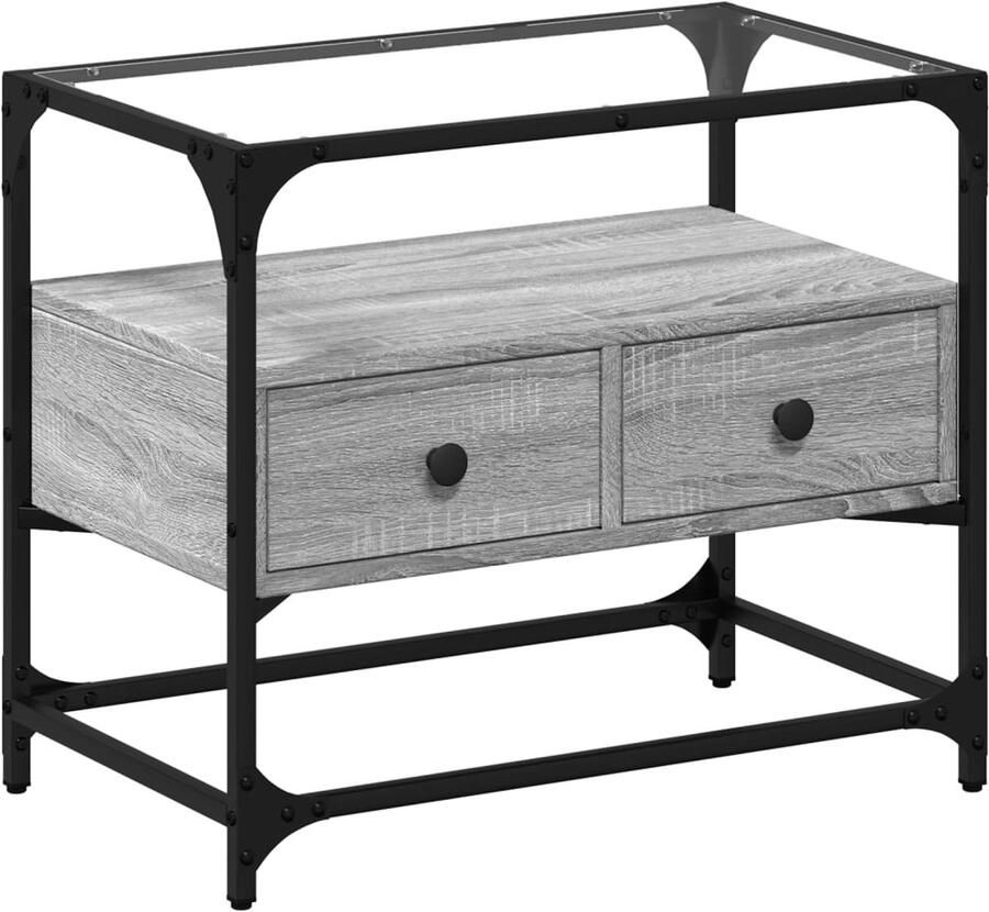 The Living Store Tv-meubel met glazen blad 60x35x51 cm bewerkt hout grijs sonoma Tv Kast Industrieel Tv Meubel Houten Tv Stand Grijze Tv Tafel Salontafel - Foto 2