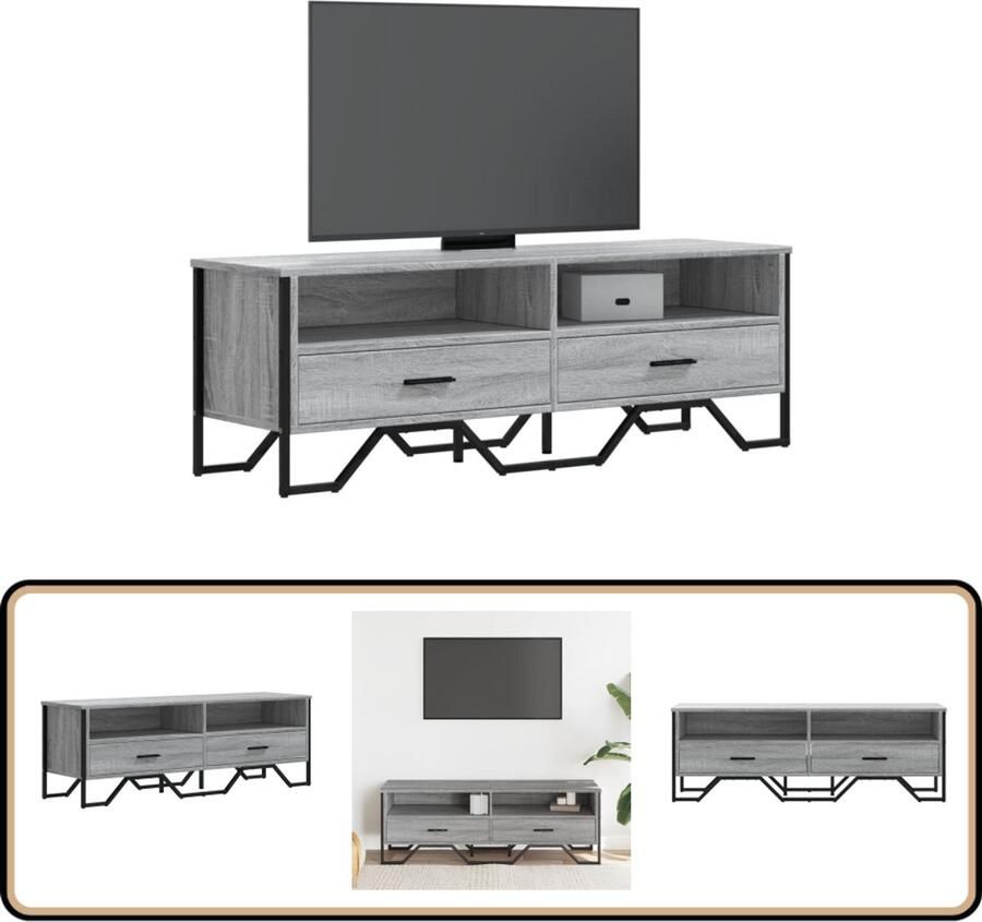 The Living Store Tv-meubel 122x34x41 cm bewerkt hout grijs sonoma eikenkleurig Tv-meubel Salontafel Kast Houten Tv-standaard Grijze Tv-bank