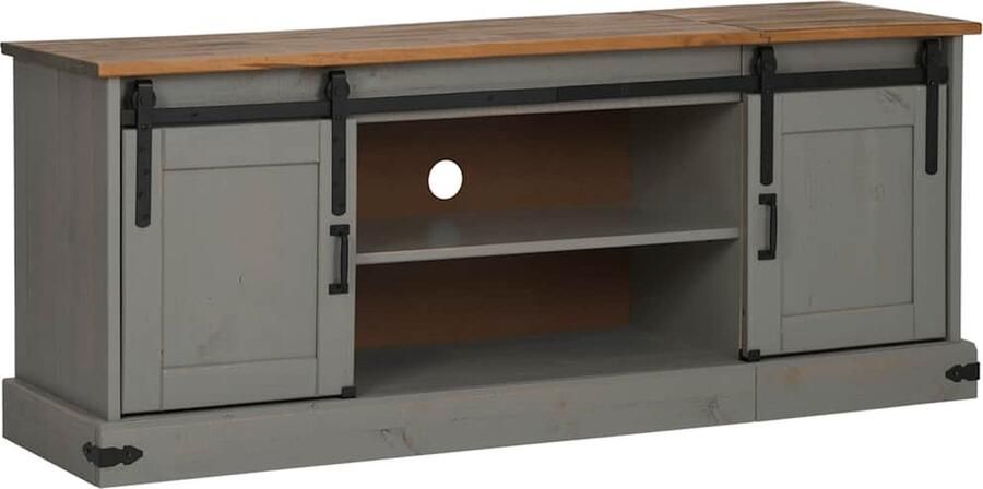 VidaXL Tv-meubel HALDEN 2 schuifdeuren 150x40x60 cm massief hout grijs