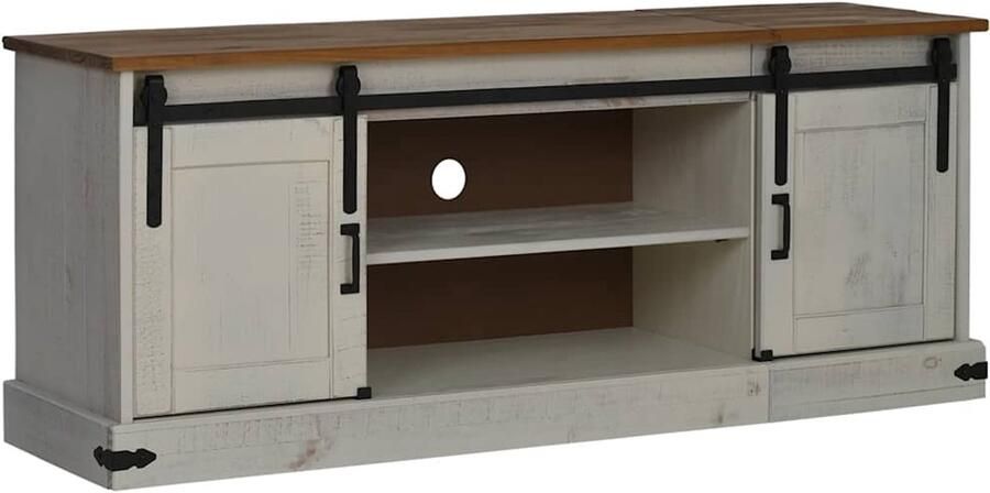 VidaXL Tv-meubel HALDEN 2 schuifdeuren 150x40x60 cm massief hout wit