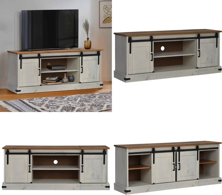 VidaXL Tv-meubel HALDEN 2 schuifdeuren 150x40x60 cm massief hout wit Tv-kast Tv-kasten Tv-standaard Tv-dressoir