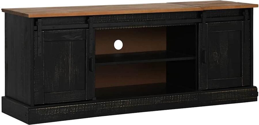 VidaXL Tv-meubel HALDEN 2 schuifdeuren 150x40x60 cm massief hout zwart