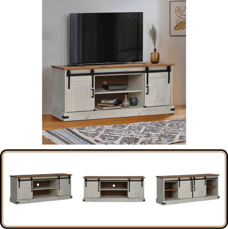 VidaXL Tv-meubel HALDEN 2 schuifdeuren Wit Tv-kast Tv-kasten Tv-standaard Tv-dressoir